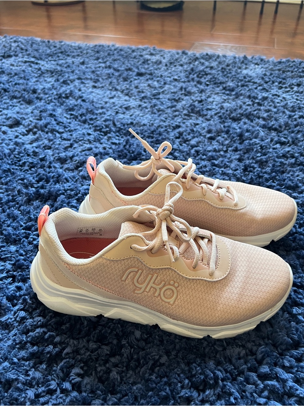 Ryka Women's 9 WIDE Blush Pink Athletic Sneakers with Coral Pull Tab